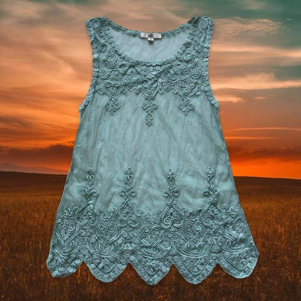 Vintage Y2K Ya Los Angeles Mesh Embroidered Gypsy Boho Fairycore Tank Top Size S